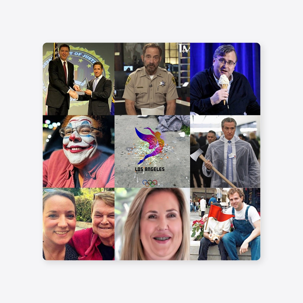 LA satire collage sticker — TrollGov