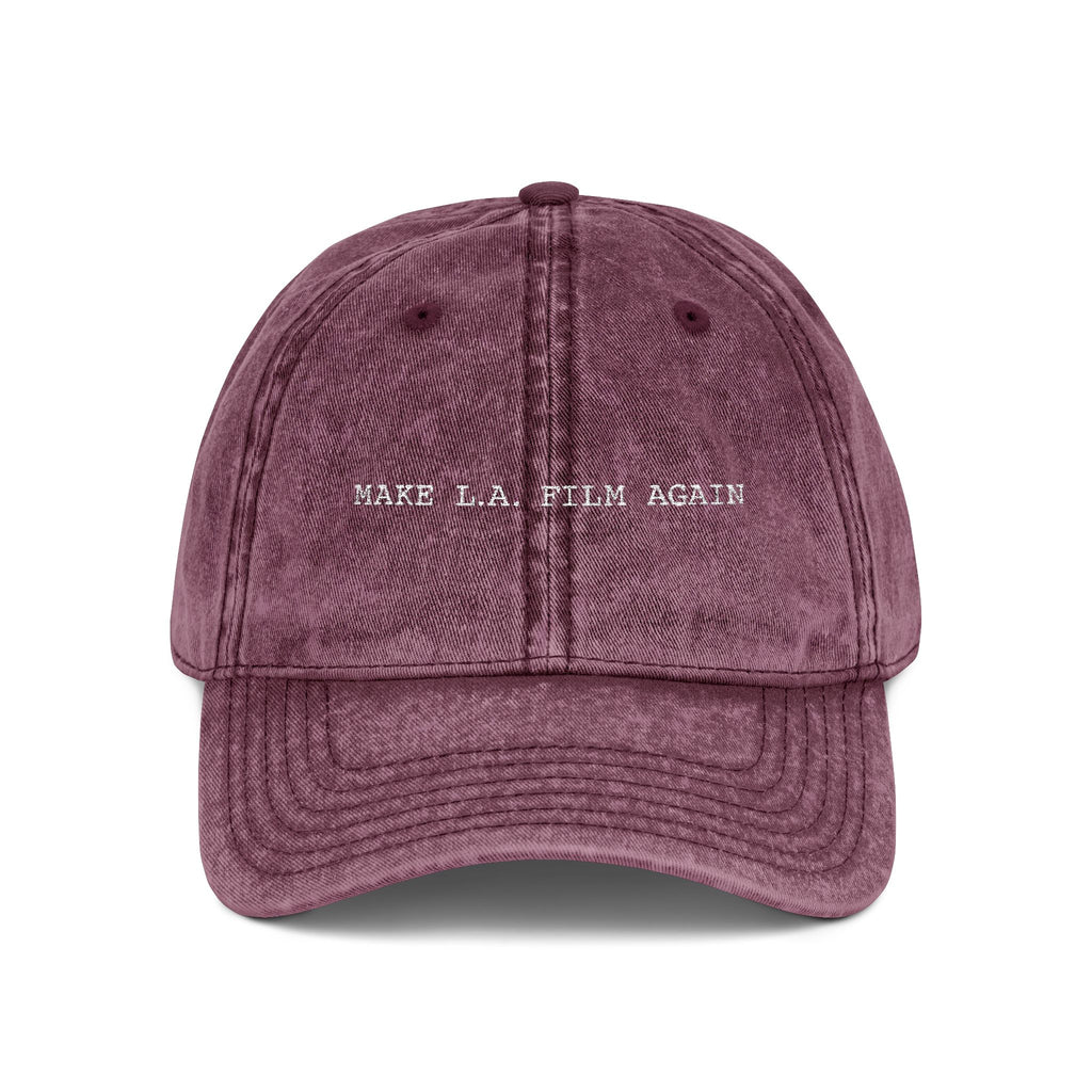 Make L.A. Film Again Hat – maroon washed dad hat with "Make L.A. Film Again" embroidery, LA politics satire by TrollGov