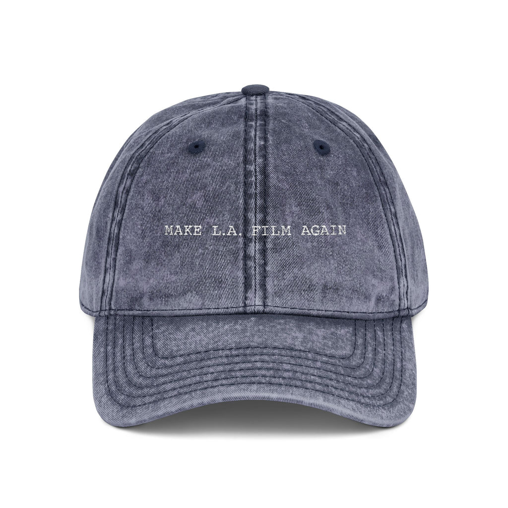 Make L.A. Film Again Hat – navy washed dad hat with "Make L.A. Film Again" embroidery, LA politics satire by TrollGov