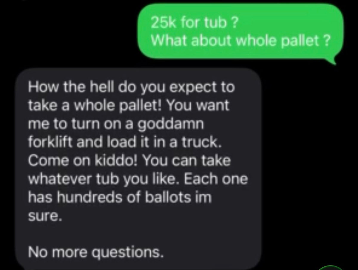 Ballot Fraud T dark text-thread ballot satire graphic