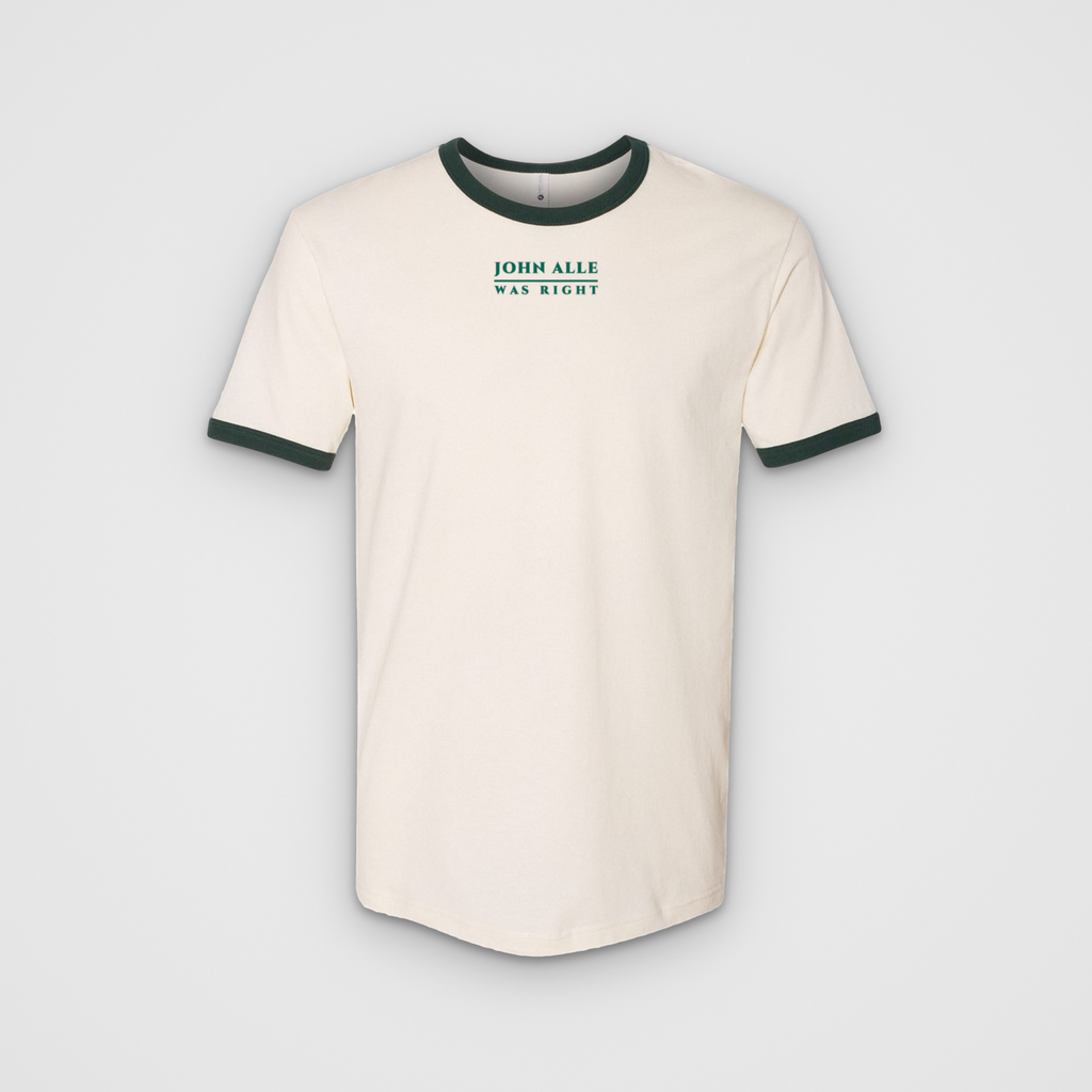 John Alle Was Right, natural / forest green tee, front