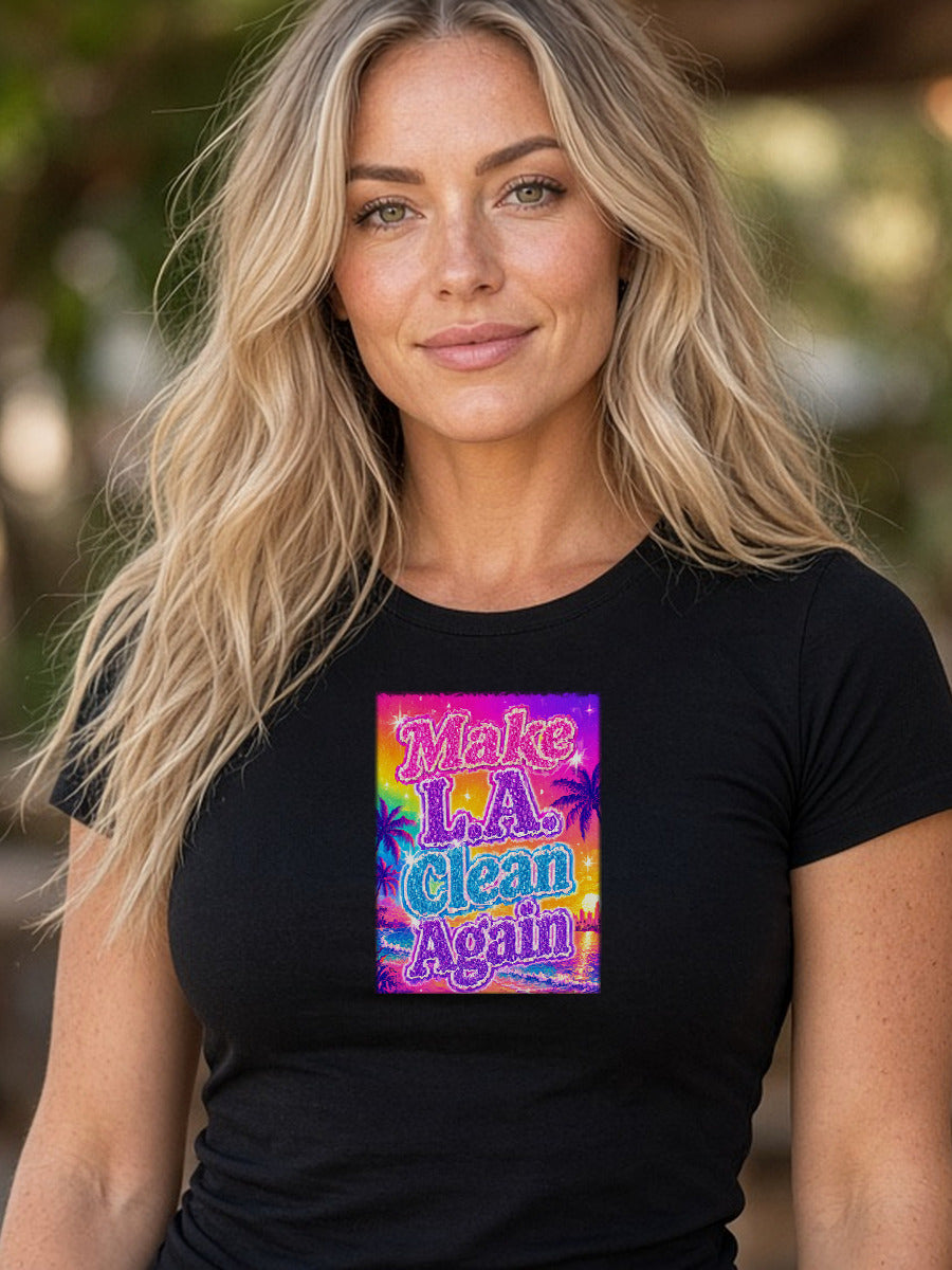 LA Clean T front model mockup (exact-gold 0.32)