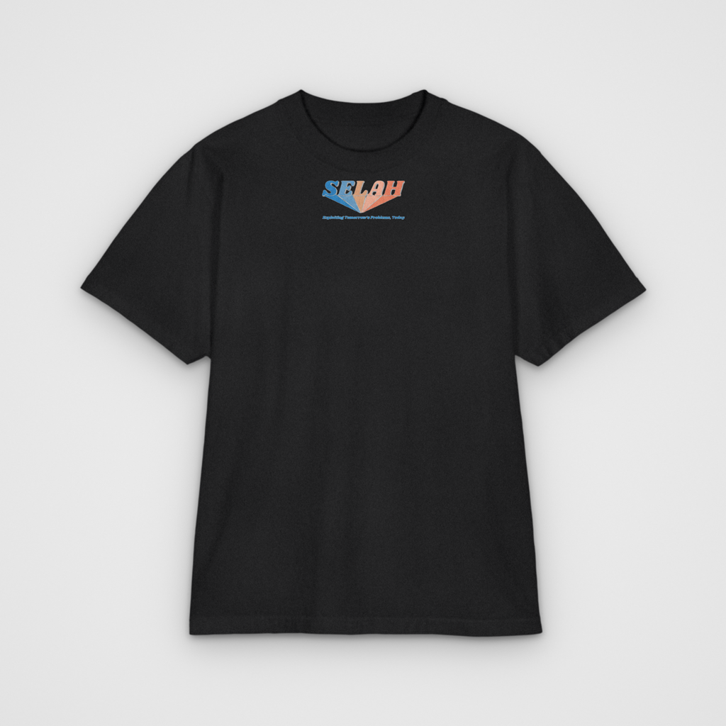 Nithya Raman SELAH Out, black tee, front