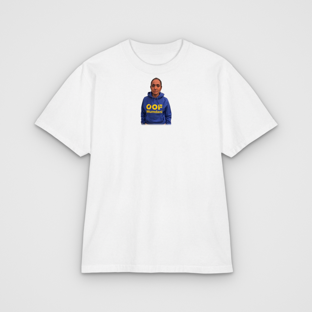 OOF Mumdani, white tee, front
