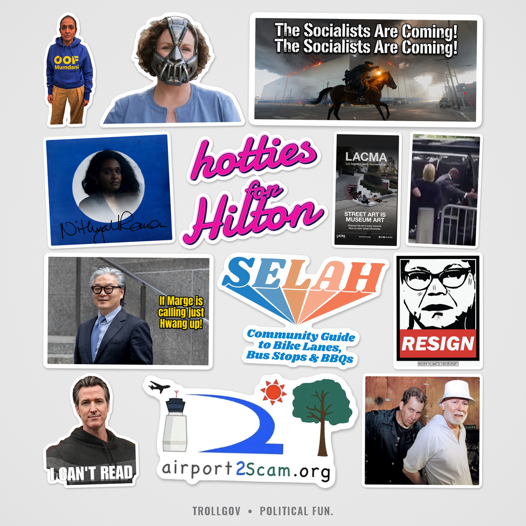 Troll Pack 4 sticker pack, thirteen matte political satire stickers